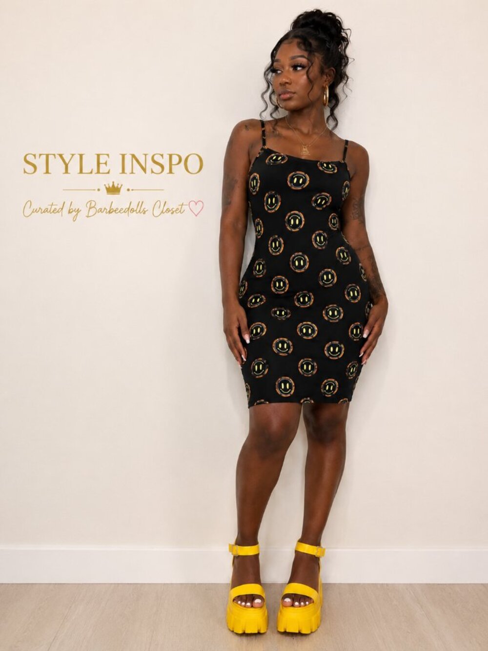 #225 | Pretty Damage Smiley Face Bodycon Dress Black M